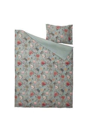 Bettwäsche-Set für Einzelbett, Blumenmuster, Meridyendukkan-Satin-Look, 150 x 200 cm, wassergrün, Blatt 88990091 - 3