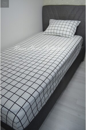 Bettwäsche-Set für Einzelbett (mittlere Größe), weiß und schwarz kariert, elastisches Bettlaken, 120 x 200 x 25 cm (versteckter Reißverschluss, K-0120). - 6