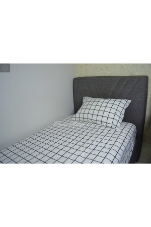 Bettwäsche-Set für Einzelbett (mittlere Größe), weiß und schwarz kariert, elastisches Bettlaken, 120 x 200 x 25 cm (versteckter Reißverschluss, K-0120). - 9