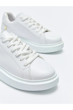 Beyaz Bağcıklı Inci Detaylı Kalın Taban Spor Ayakkabı - 6
