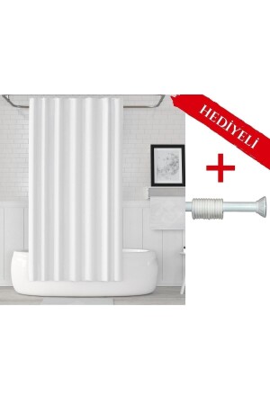 Beyaz Banyo Perdesi Askı Hediyeli 180x200cm Tek Kanat Duş Perdesi- Renkli Banyo Duş Perdesi - 1