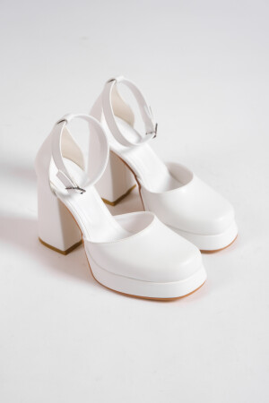 Beyaz Cilt Kadın Önü Kapalı Platform Topuklu Ayakkabı Bg1115-119-0003 - 4
