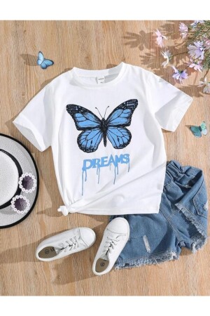 Beyaz Dreams Butterfly Baskılı Çocuk Tshirt - 1