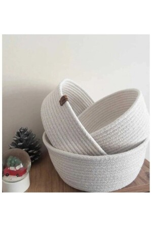 Beyaz El Yapımı 3'lü Takım Sepet Ev Aksesuar Mutfak Ve Banyo Dekor - Rvk