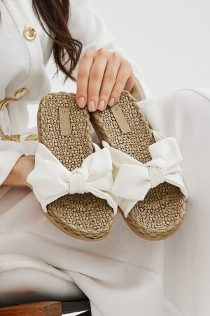 Beyaz Fiyonk Kadın Terlik Kaymaz Taban Havuz Deniz Plaj Terliği - Moda Devrin