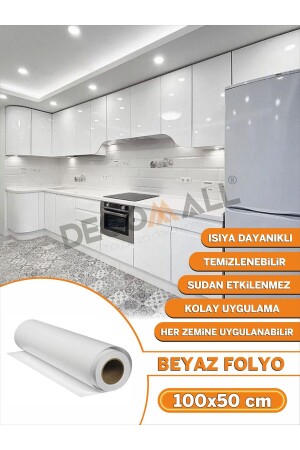 Beyaz Folyo Kaplama (50X100) Yapışkanlı Folyo Mutfak Dolapı - Mobilya Kaplama - Fayans Kaplama - 1