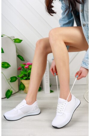 Beyaz - Kadın Fileli Sneaker Günlük Ayakkabı - 1