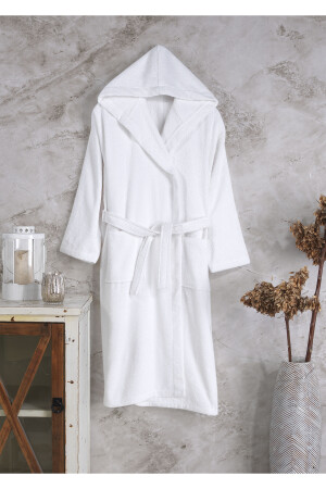 Beyaz Kapşonlu Bedenli Bornoz eşmnbyk2020 - ESMEN