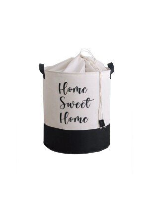 Beyaz Kumaş Home Sweet Home Baskılı Çok Amaçlı- Dekoratif- Oyuncak Sepet - 3