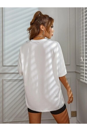 Beyaz Los Angeles 91 Yazılı Oversize Penye T-shirt BEYAZ-LOSANGELES91-VELLOCEE - 2