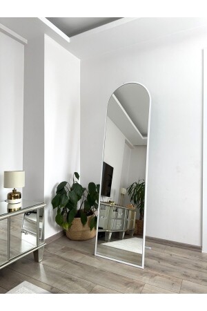 Beyaz Metal Çerçeveli 180x50 Cm Oval Ayaklı Boy Aynası - 1