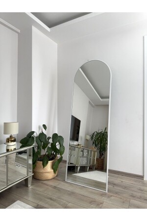 Beyaz Metal Çerçeveli Ayaklı Oval Boy Aynası 180x60 Cm - 1