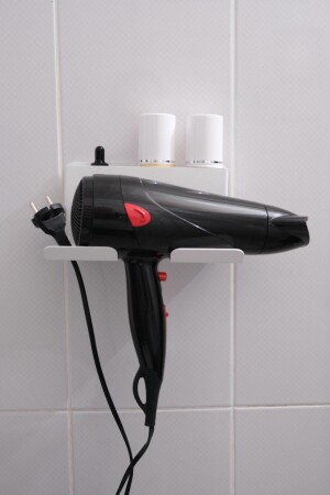 Beyaz Metal Yapışkanlı Saç Kurutma Askısı Yapışkanlı Banyo Düzenleyici Organizer Fön Makinelik Mt83b - 2