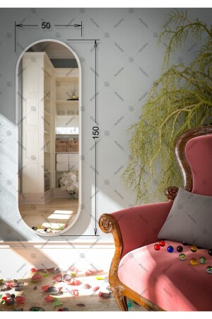 Beyaz Oval Dekoratif Boy Aynası 150x50 - 5