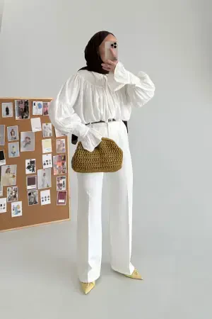 Beyaz Palazzo Pantolon - Nuuwears