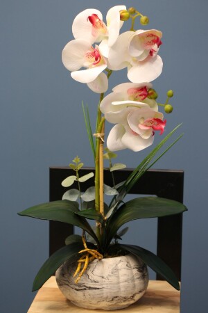 Beyaz-Pembe Dekoratif Mini Yapay Islak Orkide Tanzimi 45 Cm 2 li - 1