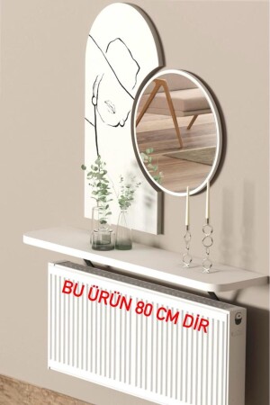 Beyaz Petek Üstü Tak Çıkar - Uçan Raf & Dresuar Duvar Montajsız Oval Kesim 80 Cm - 4