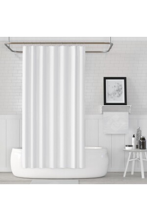 Beyaz Polyester Kumaş Büyük Boy Banyo Perdesi 240x200cm Yerli Üretim Askı Aparatı Plastik C-halka 240x200BeyazBanyo - 2