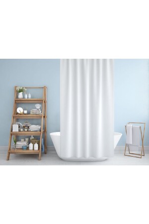 Beyaz Polyester Kumaş Büyük Boy Banyo Perdesi 240x200cm Yerli Üretim Askı Aparatı Plastik C-halka 240x200BeyazBanyo - 3