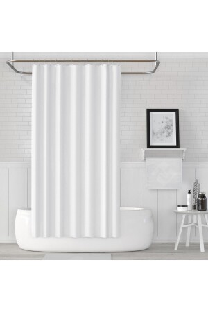 Beyaz Polyester Kumaş Büyük Boy Banyo Perdesi 240x200cm Yerli Üretim Askı Aparatı Plastik C-halka - 2