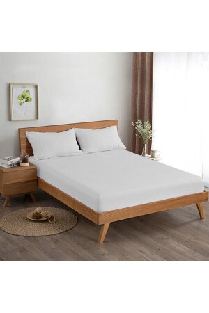 Beyaz Renk Çift Kişilik Battal Boy Pamuklu Penye Lastikli Çarşaf King 200x200 Cm B.b.pen.003 - Karahanli