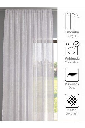 Beyaz Renk Keten Görünümlü Düz Tül Perde Ütü Istemez FlaxSerisi-EKSTRAFOR - 5