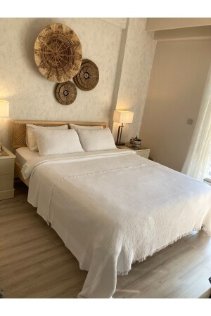 لون MNZ-بيضاء - غطاء السرير المسلين/بيك - Yasemininevi