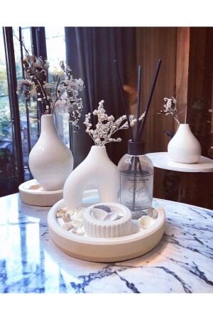 مجموعة ملحقات تصميم خاصة من لون MNZ-بيضاء مع جهاز تطهير الهواء والوعاء - حامل الشموع والقائمة - Havalı Tasarım