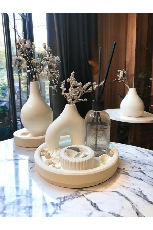 مجموعة ملحقات تصميم خاصة من لون MNZ-بيضاء مع جهاز تطهير الهواء والوعاء - حامل الشموع والقائمة - Havalı Tasarım