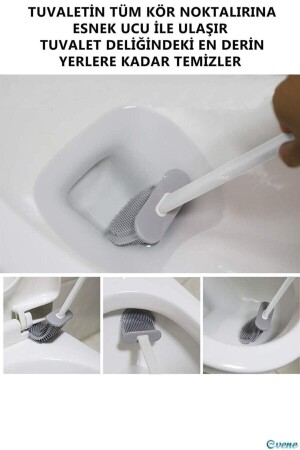 Beyaz Renk Silikon Banyo Tuvalet Klozet Temizleme Fırçası Ve Tutucu Set - 3