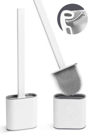 Beyaz Renk Silikon Banyo Tuvalet Klozet Temizleme Fırçası ve Tutucu Wc Klozet Fırçası - 1