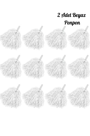 Beyaz Renkli 2'li 23 Nisan Ponponu Amigo Gösteri Okul Ponpon Parlak Metalik Renk Saplı Süs - Janissary