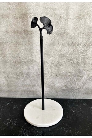 Beyaz Yuvarlak Mermer Siyah Ginkgo Aksesuarlı Dekoratif Rulo Kağıt Havluluk - 1