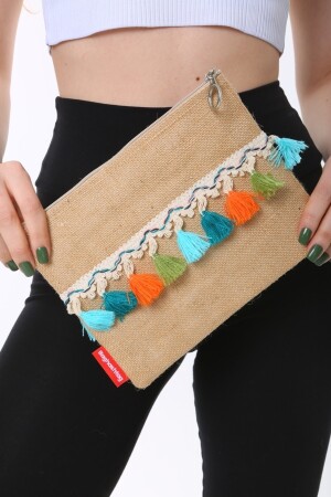 Bez Çanta Jüt Clutch Bez Çanta Cüzdan - 6