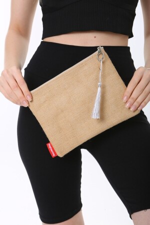 Bez Çanta Jüt Clutch Porföy Çantası - 2