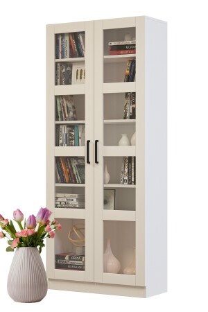 Bfe211 Weiße Buffetvitrine mit 2 Glasabdeckungen BFE-211-WHITE - 4