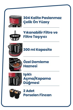 Bi Kahve Kırmızı Çift Kupalı Filtre Kahve Makinesi BiKahveHediyeli - 3