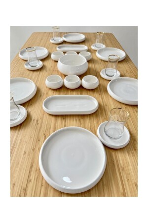 Bianco Perla Lüx 27 Parça Saf Beyaz Porselen Kahvaltı Seti - Doğudeko