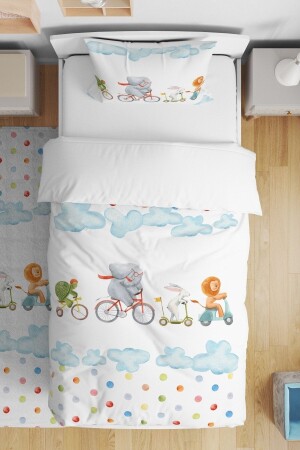 Bicycle Safari Patterned Single Baby Kids Bettwäsche-Set evnev00041 - 1