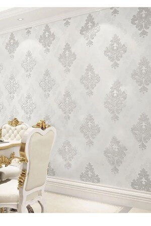 Bien Exclusive 2709 Bright Silver Damask Ecru Ground Premium-Mustertapete, 5–30 m² - 2