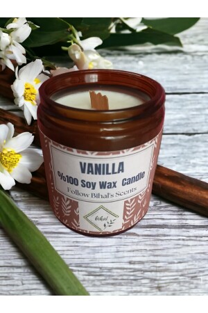 Bihal Kerze mit natürlichem Vanille-Duft, Sojawachs und Holzdocht (250 ml – 510 g) VANILYA180 ml - 4