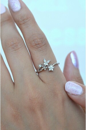 منز-الفضة لون طائر زهرة الخاتم رقيقة الخاتم قابلة للتعديل - Sacce Scarves&Accessories