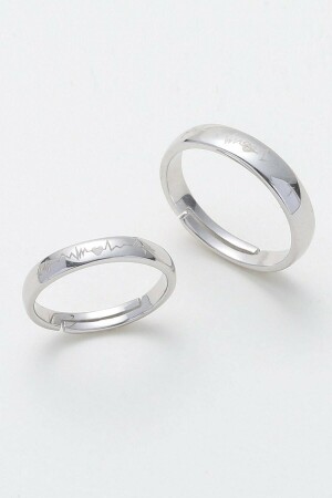 منز-الفضة مزجة قابلة للتعديل زوجين حلقة الزفاف مع قلب اليقاع - Sahira Jewelry