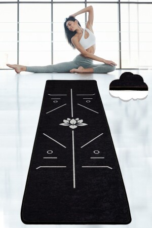 BIKRAM SCHWARZ 60X200 cm Yoga-Sport-Fitness-Pilates Teppich Yogamatte waschbar rutschfest - 1