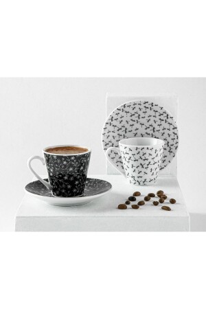 Bilbao Porzellan 4-teiliges Kaffeetassen-Set für 2 Personen 80 ml Schwarz - Weiß 10035669 - 2