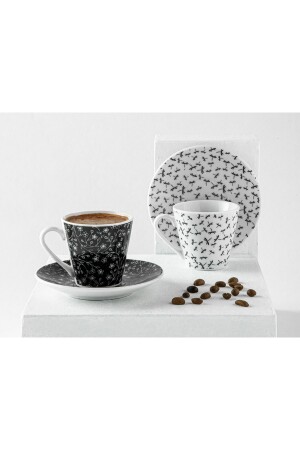 Bilbao Porzellan 4-teiliges Kaffeetassen-Set für 2 Personen 80 ml Schwarz - Weiß 10035669 - 4