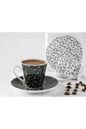 Bilbao Porzellan 4-teiliges Kaffeetassen-Set für 2 Personen 80 ml Schwarz - Weiß 10035669 - 5