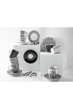 Bilbao Porzellan 4-teiliges Kaffeetassen-Set für 2 Personen 80 ml Schwarz - Weiß 10035669 - 6