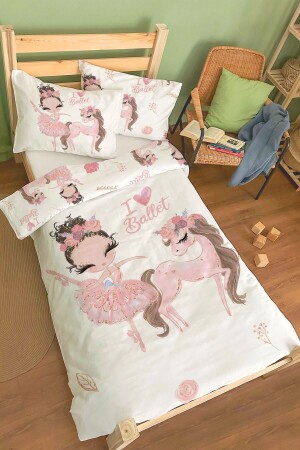 Bio-Einzelbettbezug-Set – Serie „For Baby“ – Ballerina und Einhorn im rosa Tutu BSNVRTK00T126 - 1