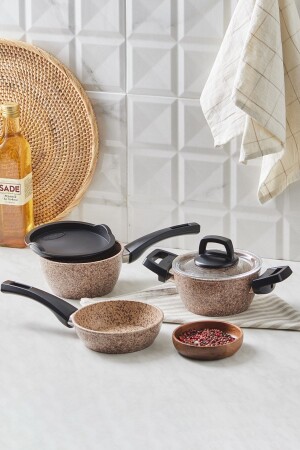 Bio Granit Wood Stone Mini 5 Parça Tencere Seti 153.03.08.3538 - Karaca